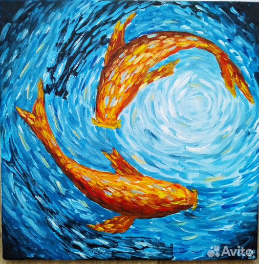 Картина маслом «Золотые рыбки»