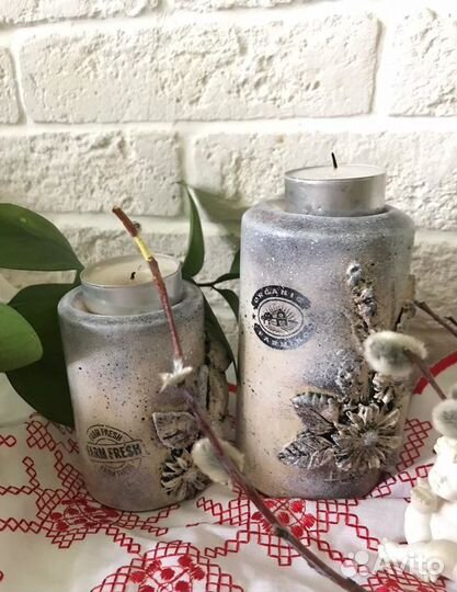 Подсвечник гипсовый. Свечи. Украшение. Подарок