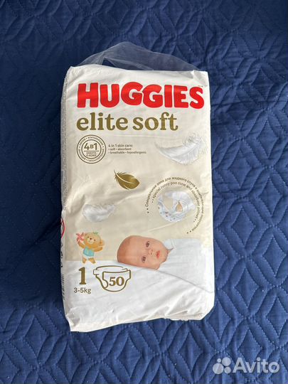 Подгузники huggies elite soft 1 3-5 кг 50 штук