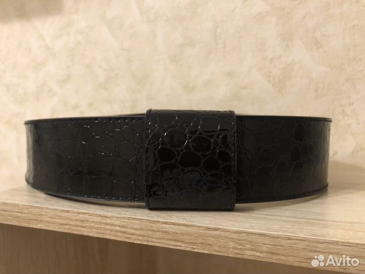 Ремень кожаный черный на верхнюю одежду