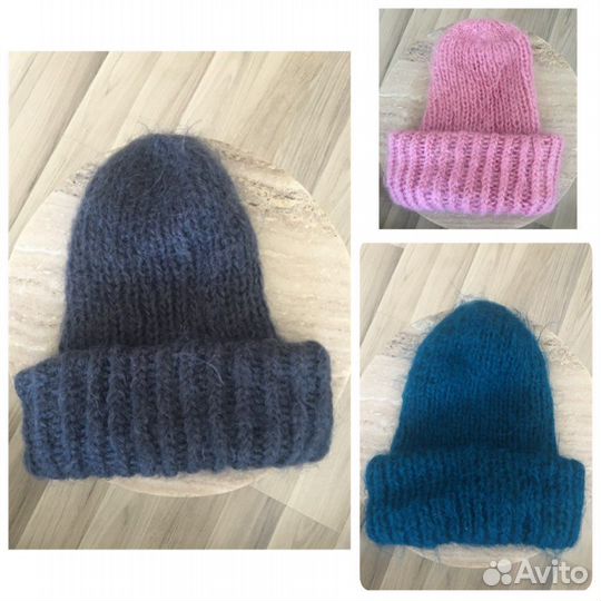 Шапка женская крупной вязки шерсть+мохер, пушистая