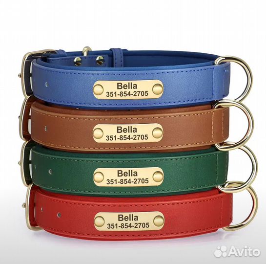 Кожаный ошейник для собак с гравировкой
