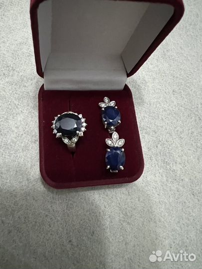 Кольцо и серьги с сапфором серебро