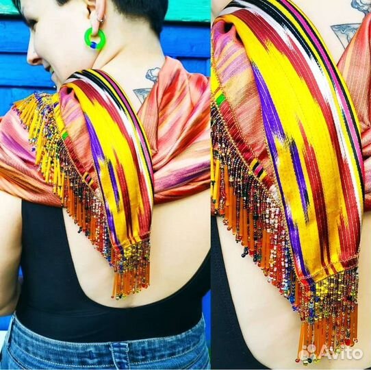 Царская шаль ручной работы с бисером из хан-атласа