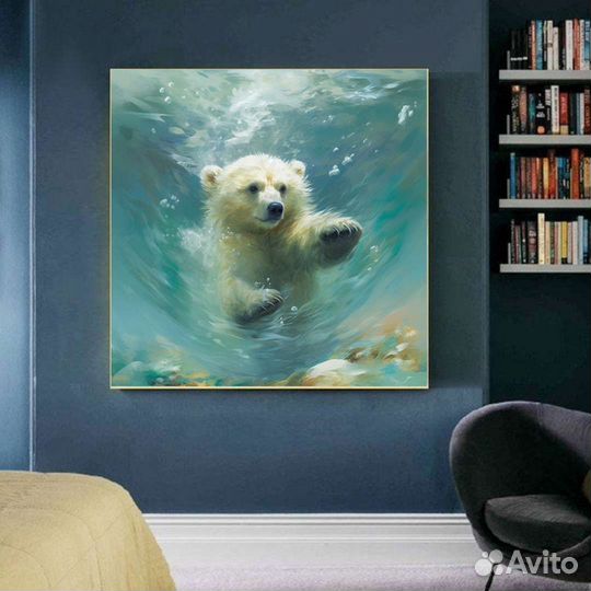 Большая картина маслом на холсте Подводный мишка