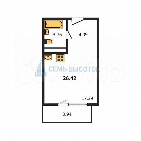 Квартира-студия, 26,4 м², 13/15 эт.