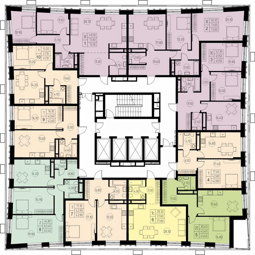 2-к. квартира, 63,4 м², 26/28 эт.