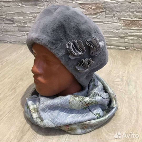 Берет из эко меха на флисе