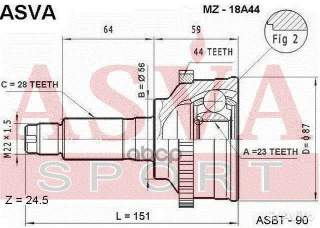 Шрус внешний прав/лев MZ-18A44 MZ18A44 asva