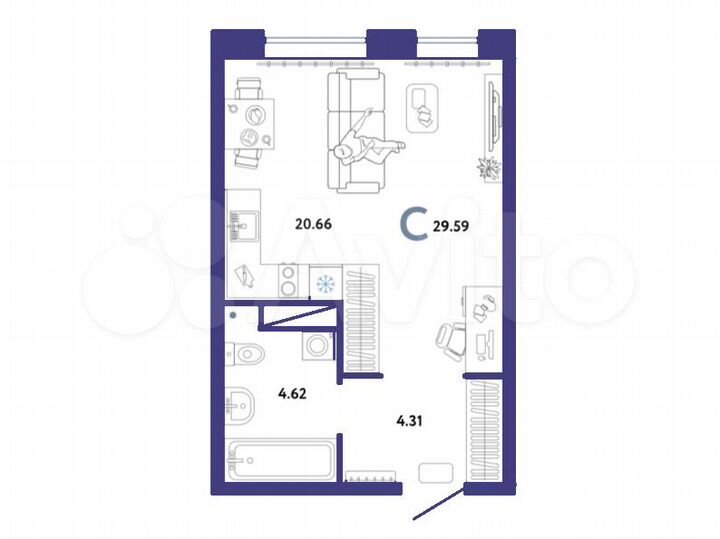 Квартира-студия, 29,6 м², 4/16 эт.