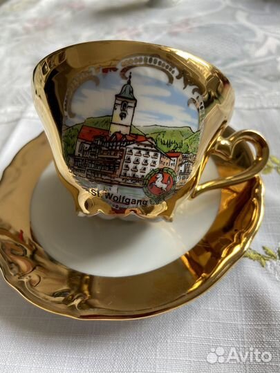 Золотая чашка с блюдцем 24karat gold Bavaria антик