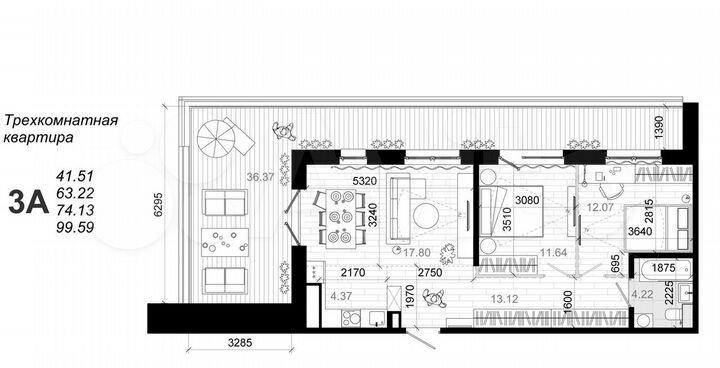 3-к. квартира, 99,6 м², 17/17 эт.