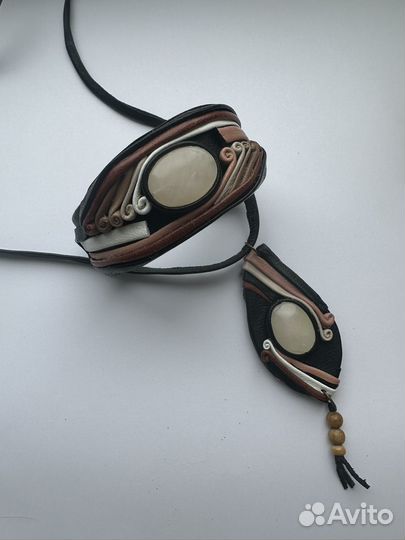 Колье и браслет из натуральной кожи