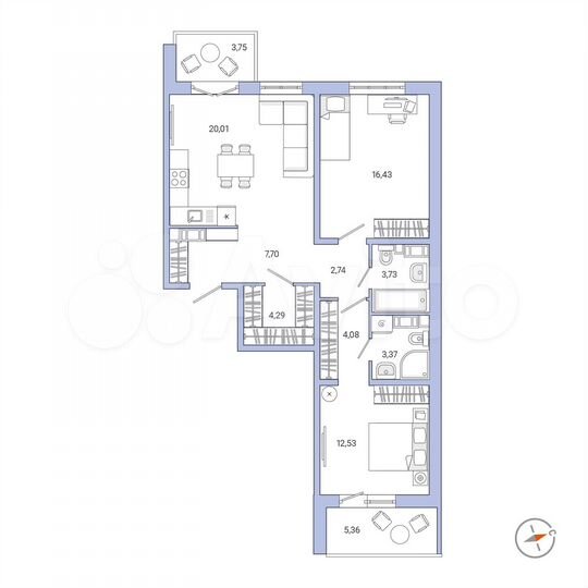 2-к. квартира, 79,4 м², 9/9 эт.