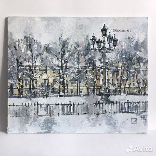 Картина маслом зимний этюд Петербург