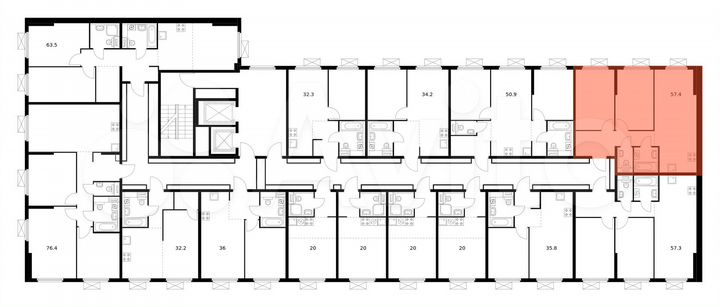 2-к. квартира, 57,4 м², 12/16 эт.