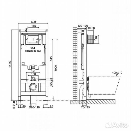 Инсталляция для подвесного унитаза OLI 80 300573p