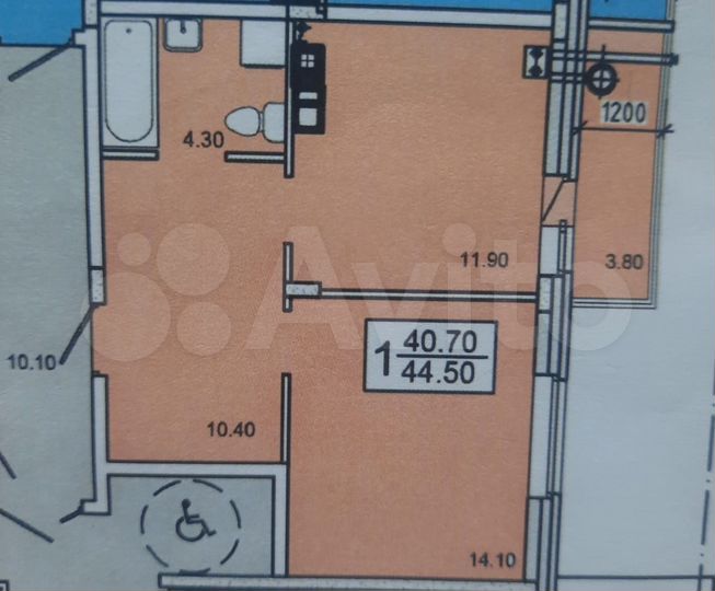 1-к. квартира, 44,5 м², 9/10 эт.