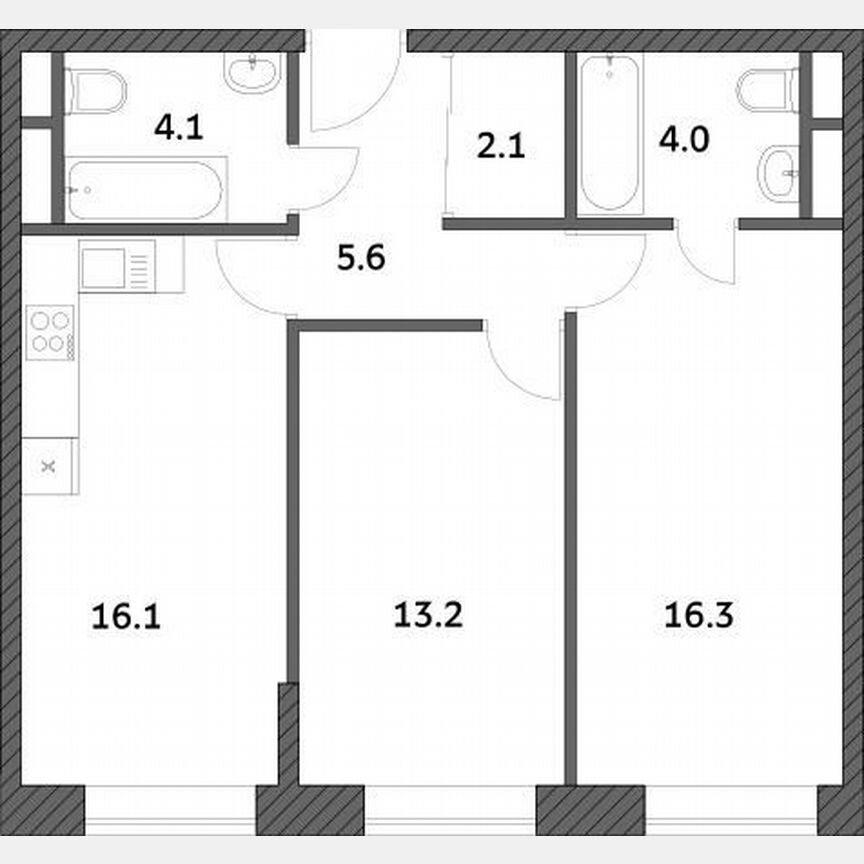2-к. квартира, 61,3 м², 8/19 эт.