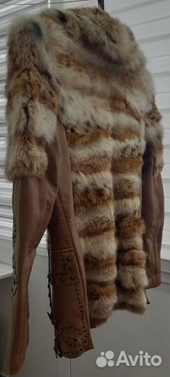Куртка кожаная с натуральным мехом рыси