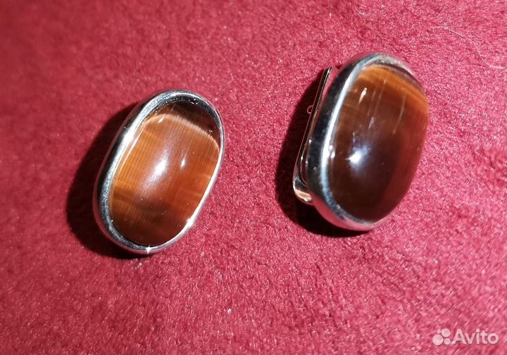 Серьги с камнем тигровый глаз. Серебро