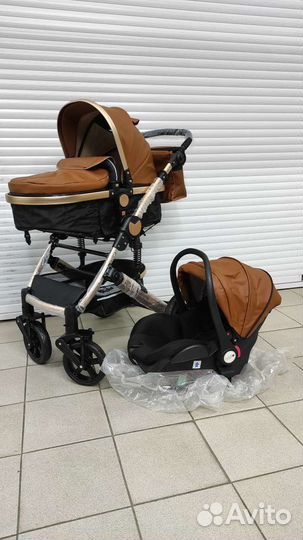 Новая коляска с автолюлькой (кожа+ткань) Wisesonle