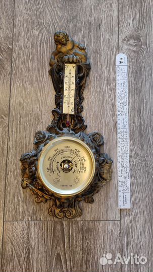 Винтажный крупный немецкий барометр-термометр