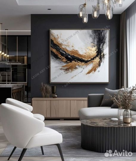 Картина маслом на холсте текстурная с золотом