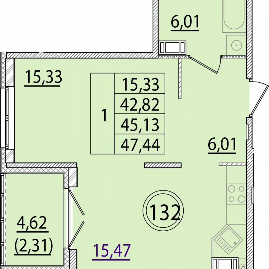 1-к. квартира, 42,8 м², 3/4 эт.