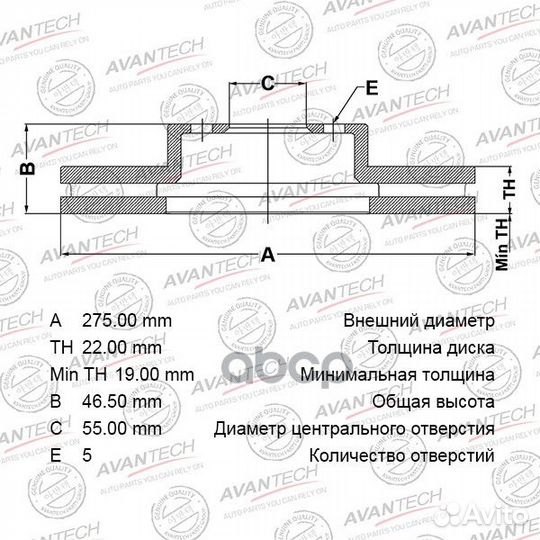 Диск тормозной avantech BR0165S avantech