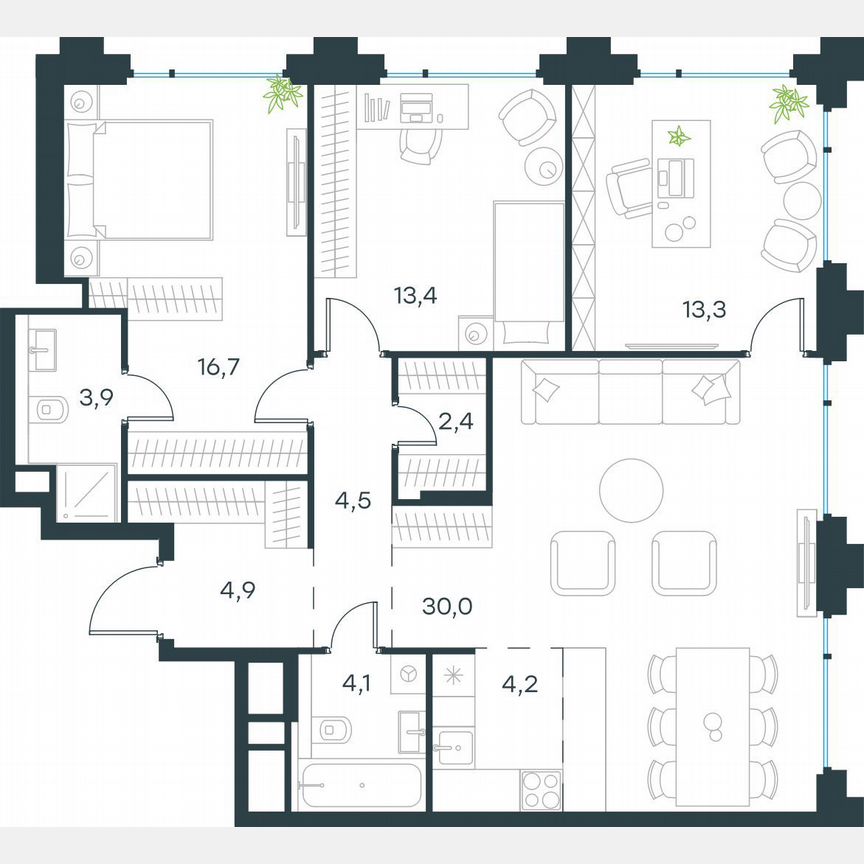 3-к. квартира, 97,4 м², 19/21 эт.