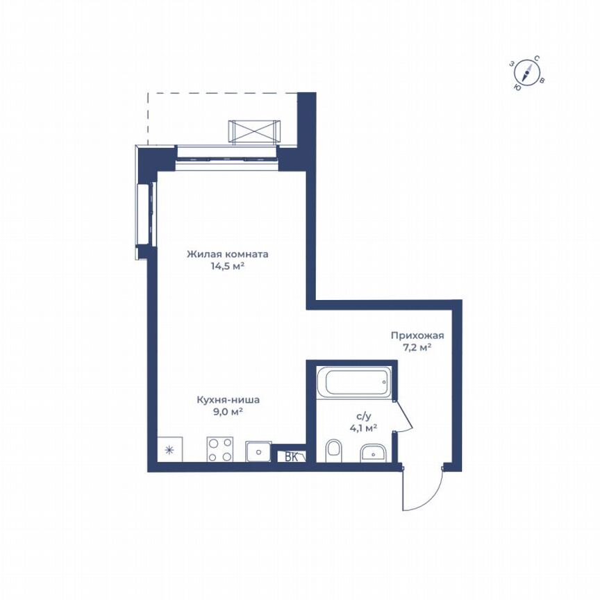Квартира-студия, 34,8 м², 1/15 эт.