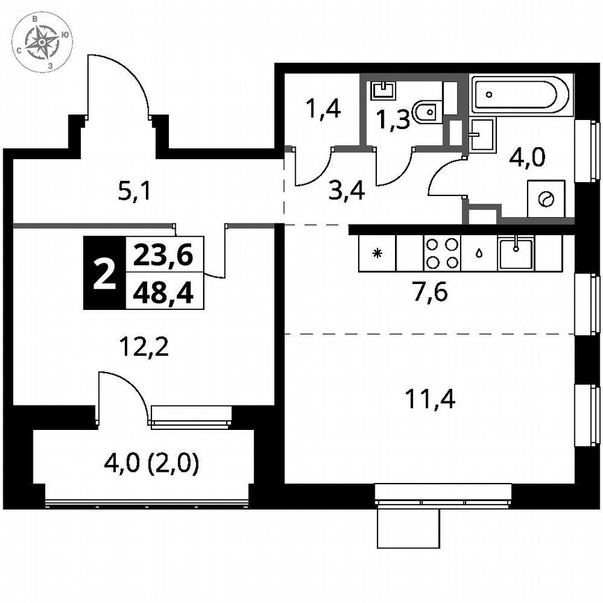 1-к. квартира, 48,4 м², 17/17 эт.