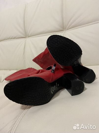 Сапоги красные осенние кожаные женские 36