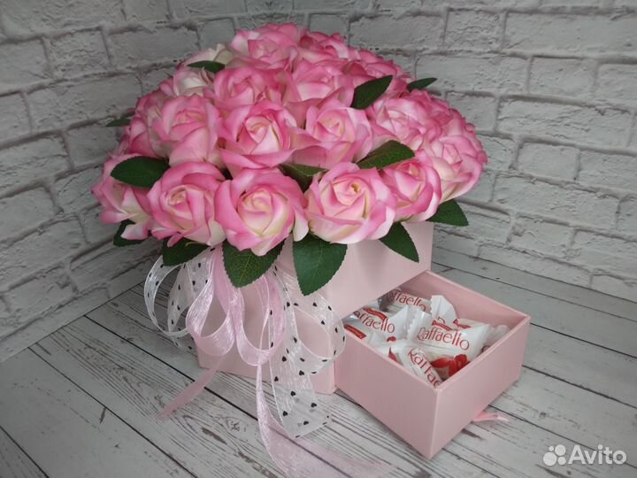 Букет из мыльных роз,букет шкатулка,цветы