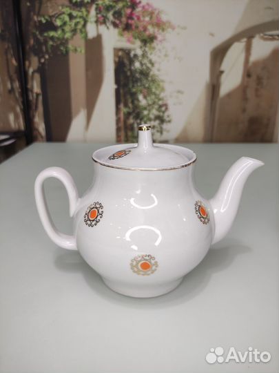 Фарфор СССР Красный Фарфорист чайник бокал завароч