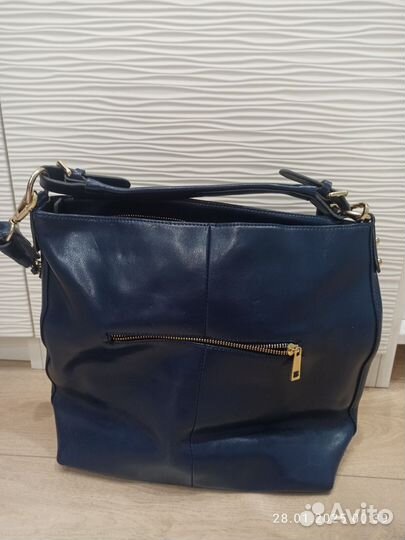Женская кожаная сумка, цвет синий