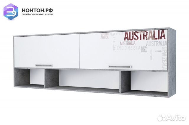 Полка навесная Грей цемент светлый / белый