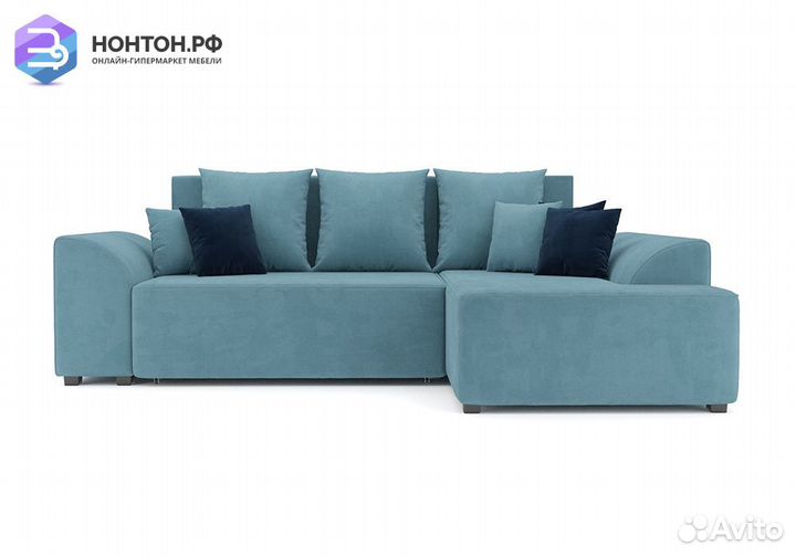 Угловой диван еврокнижка Каскад велюр голубой
