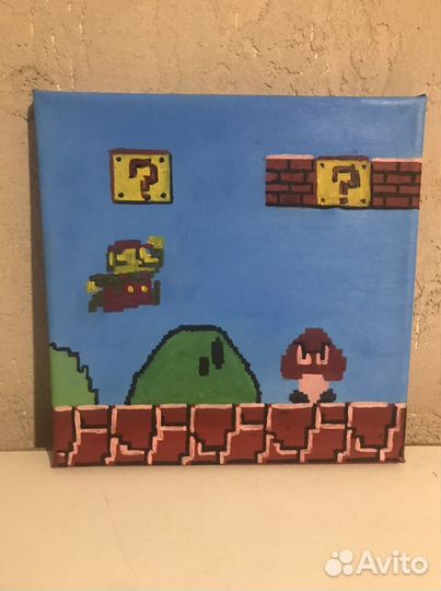 Картина маслом на холсте «Марио 8 бит»