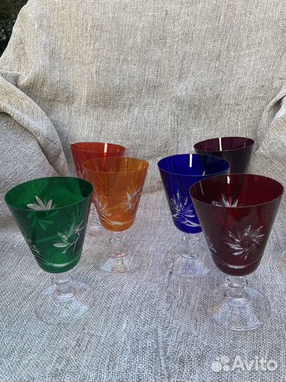 Бокалы для воды или вина, Цветной хрусталь, Чехия