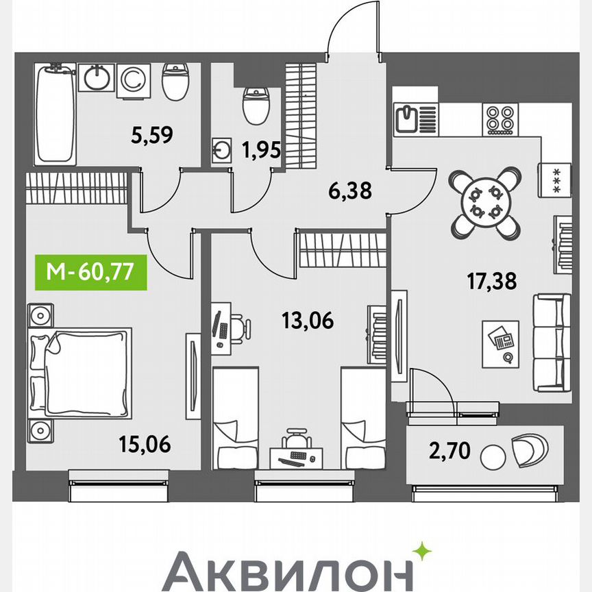 2-к. квартира, 62,5 м², 12/12 эт.