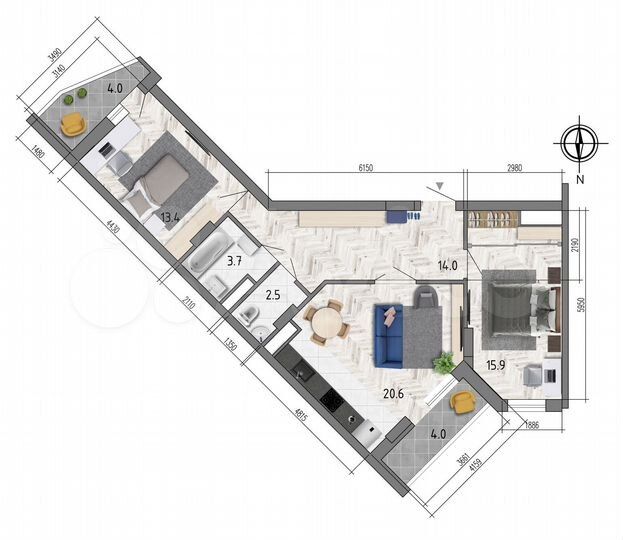 2-к. квартира, 74,1 м², 18/18 эт.