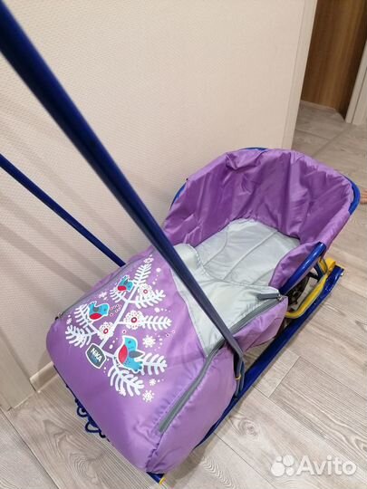 Санки детские с колёсами с чехлом для ножек