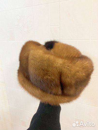 Шапка норковая темно коричневая женская