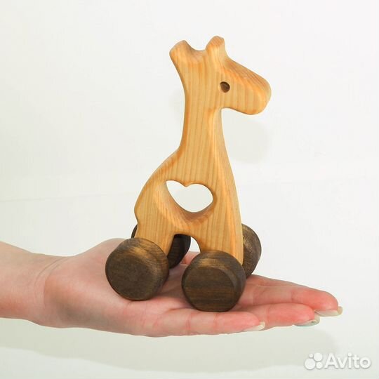 Игрушка-каталка деревянная Жираф