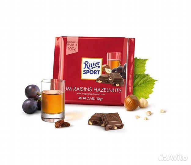 Опт - Ritter Sport Ром, Изюм, Орех 100г