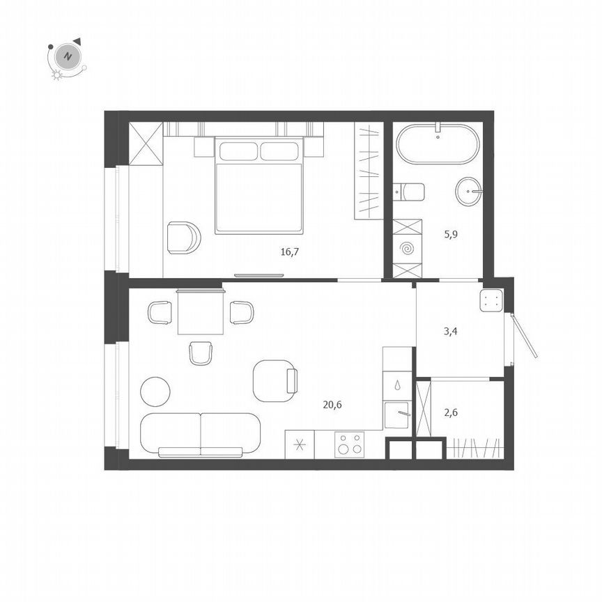 1-к. квартира, 49,2 м², 7/9 эт.