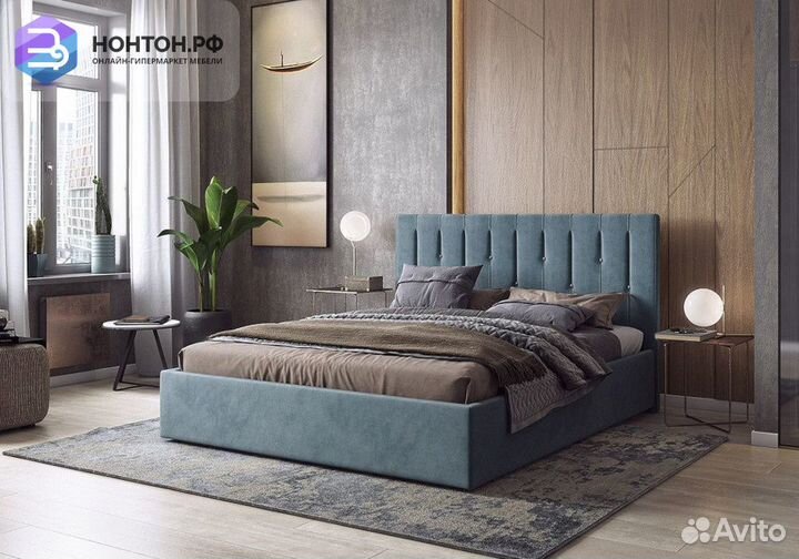 Кровать Кристи 2 1.6 м светло-синяя