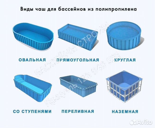 Чаша для бассейна 3х1,5 полипропиленовая